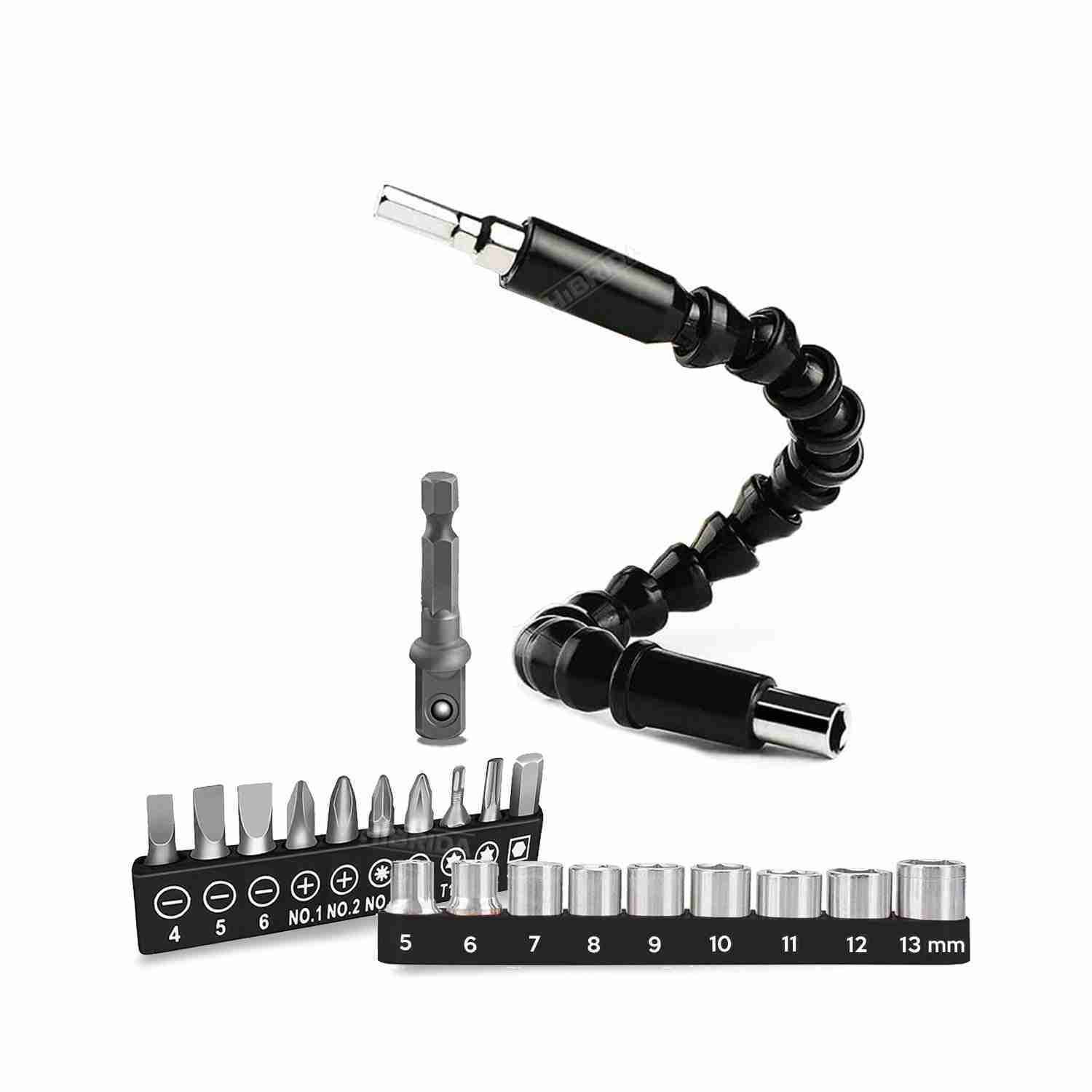 TALADRO ATORNILLADOR 20V + EXTENSOR FLEXIBLE DADOS PUNTAS 23 ACCESORIOS - Imagen 7