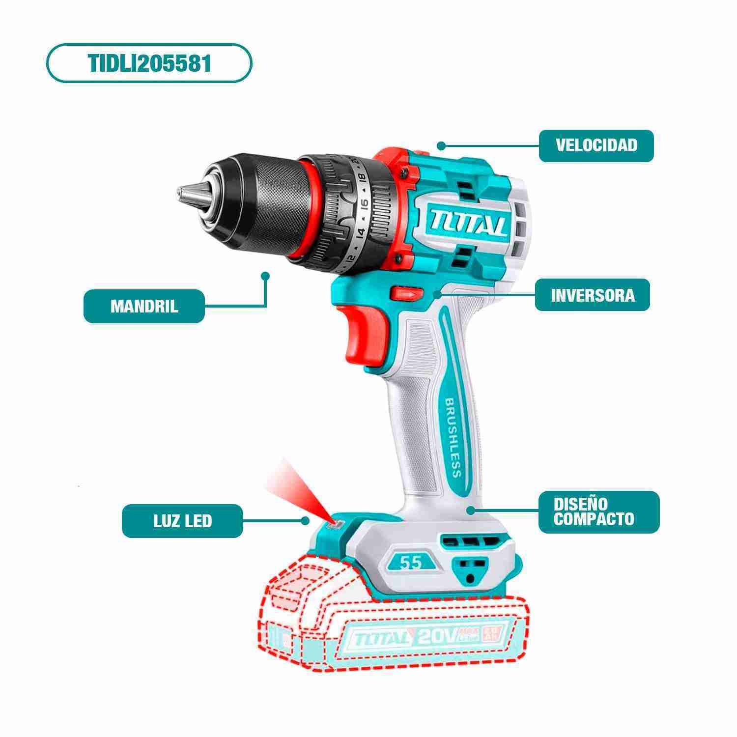 Taladro Atornillador Percutor 20v Brushless Total Tidli205581 - Imagen 4