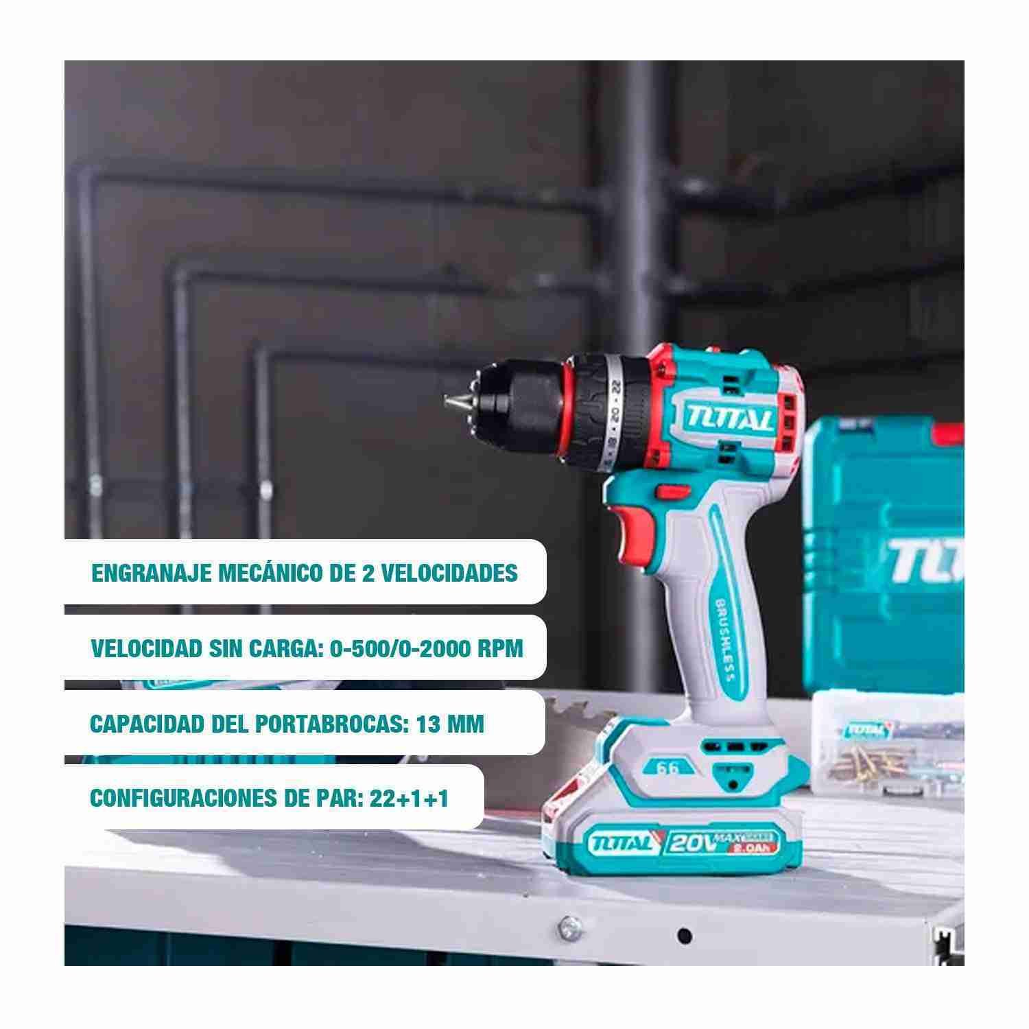 Taladro Atornillador Percutor 20v Brushless Total Tidli205581 - Imagen 9