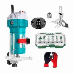 RUTEADORA 600W TOTAL 6MM 1/4" + SET DE BROCAS ENRUTADORAS + GUANTE