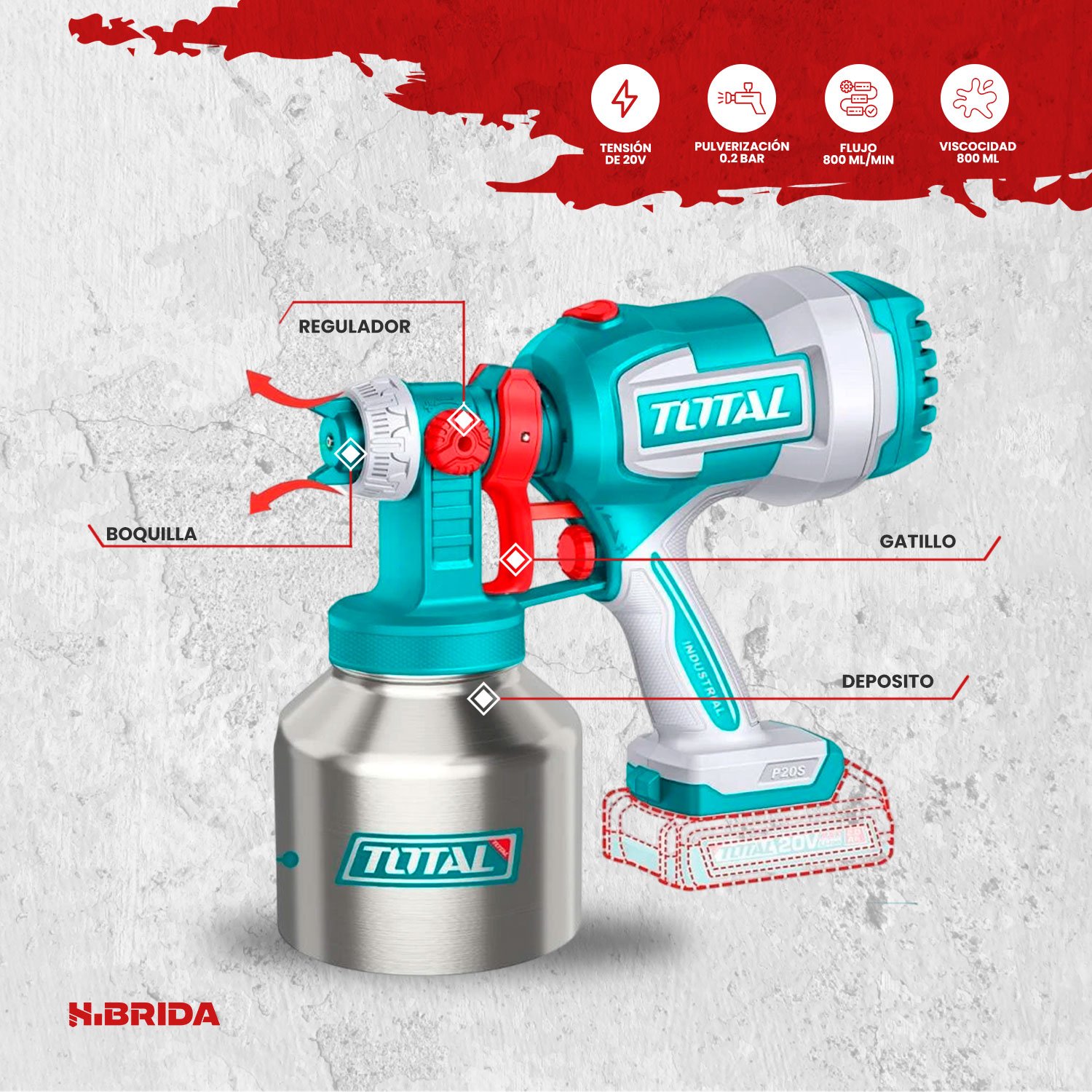 Pistola Para Pintar Inalámbrica 20v Total Alta Precisión - Imagen 3