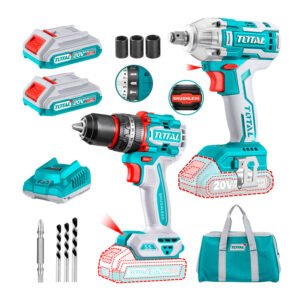 Taladro Atornillador 55Nm Brushless+ Llave de Impacto 1/2'' 300Nm con Bat./Carg TOTAL