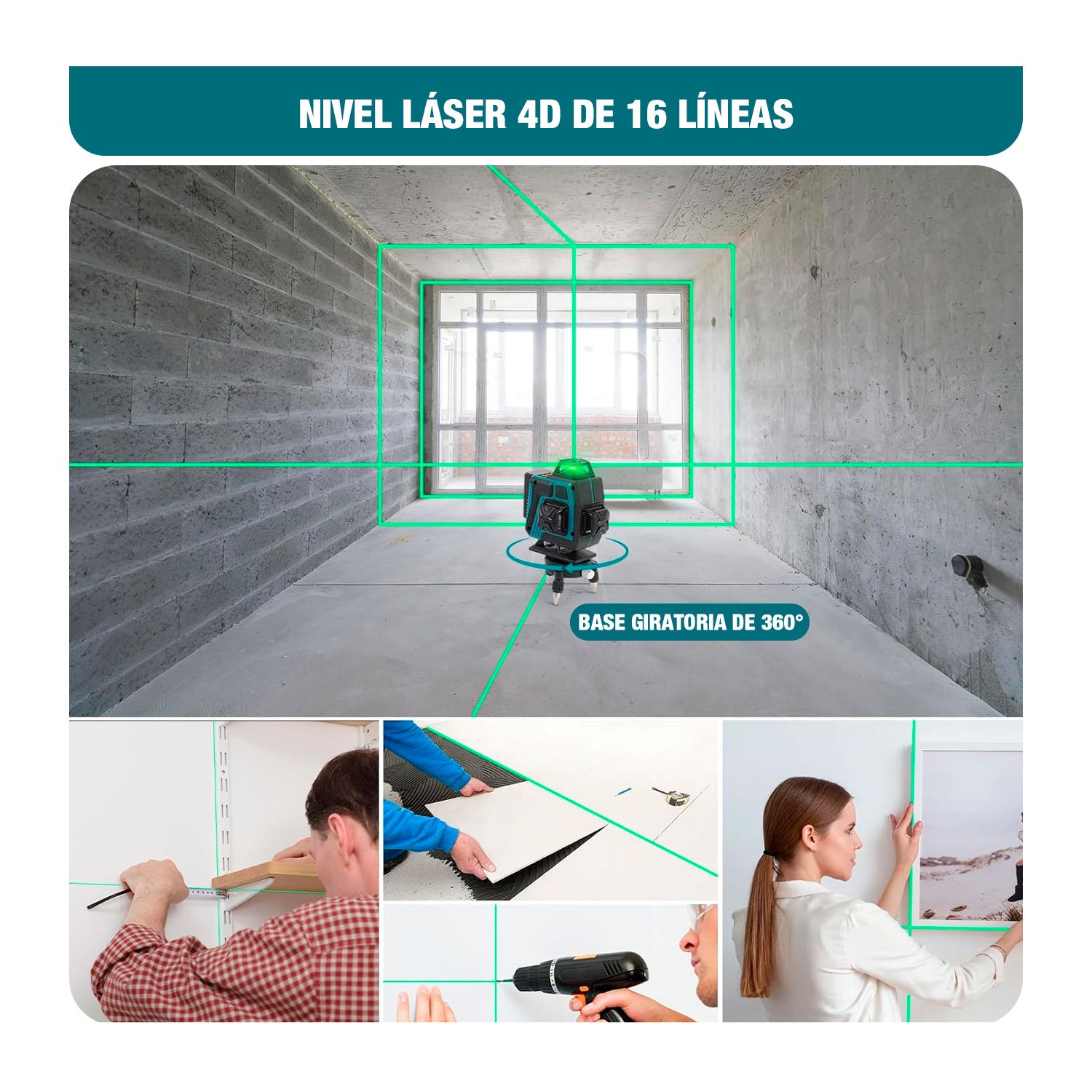 Taladro Atornillador 20v + Nivel Láser Verde 16 Niveles - Imagen 7