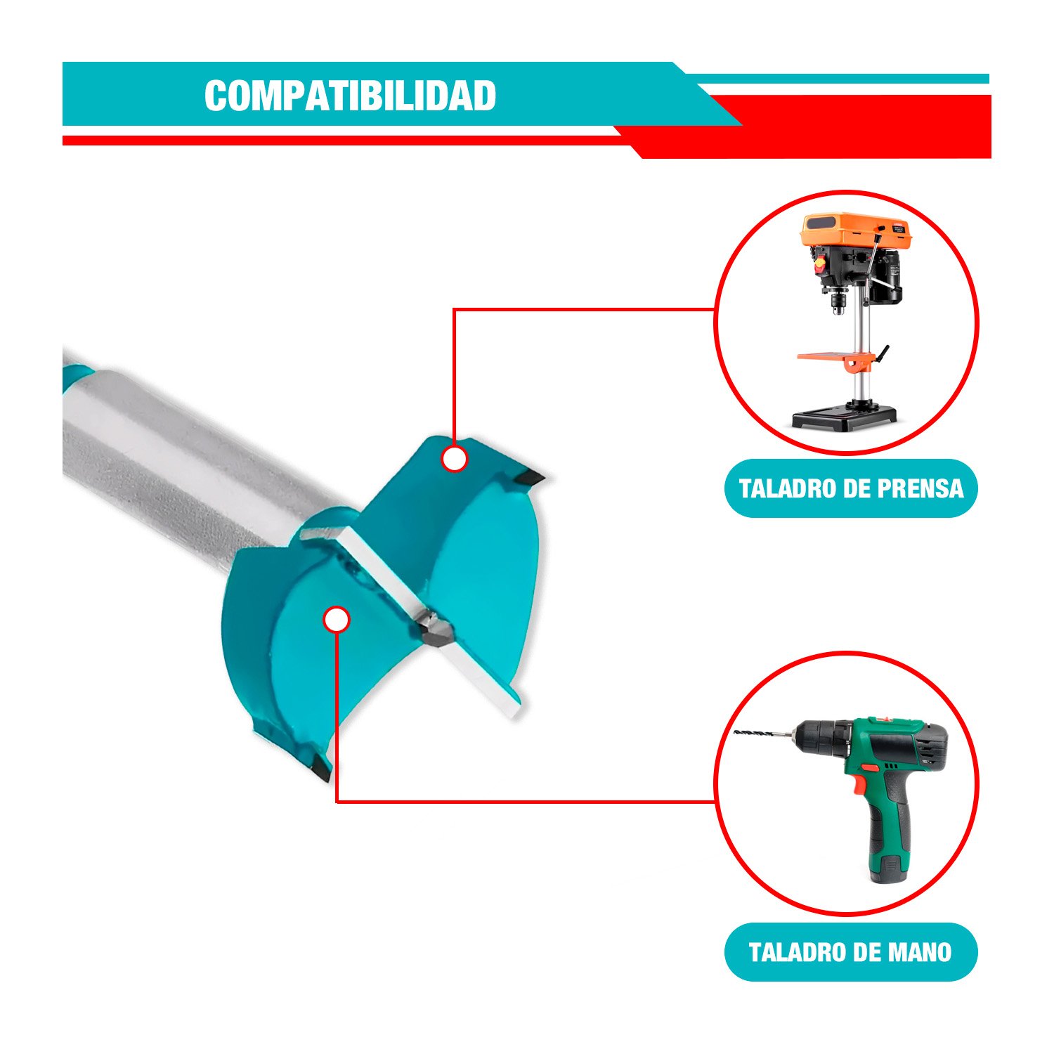 Combo Broca Forstner + 4bisagras Bidimensionales 110° Madera - Imagen 5