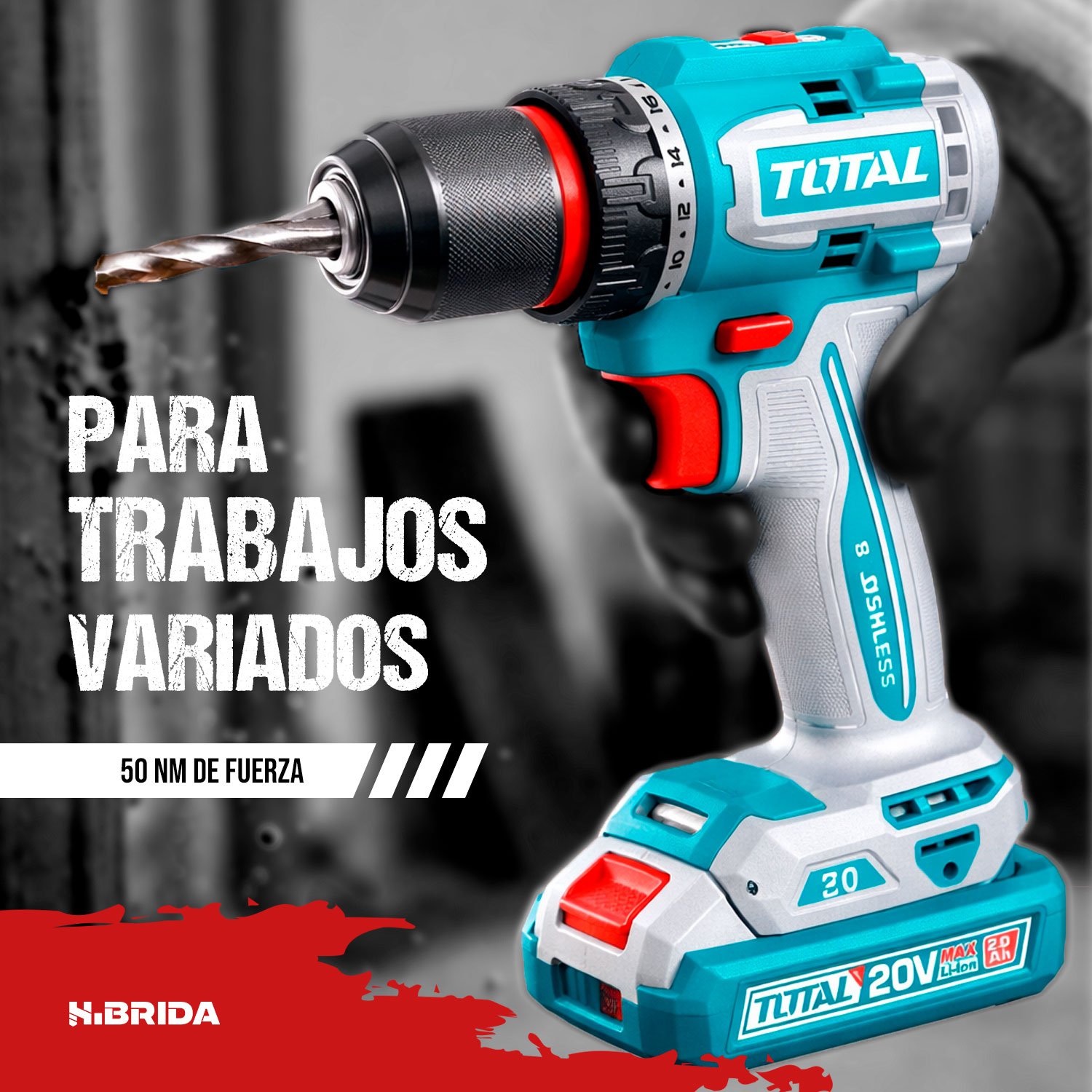 Taladro Atornillador Total 50nm + 2 Bats 20v 2.0ah + Acss - Imagen 6