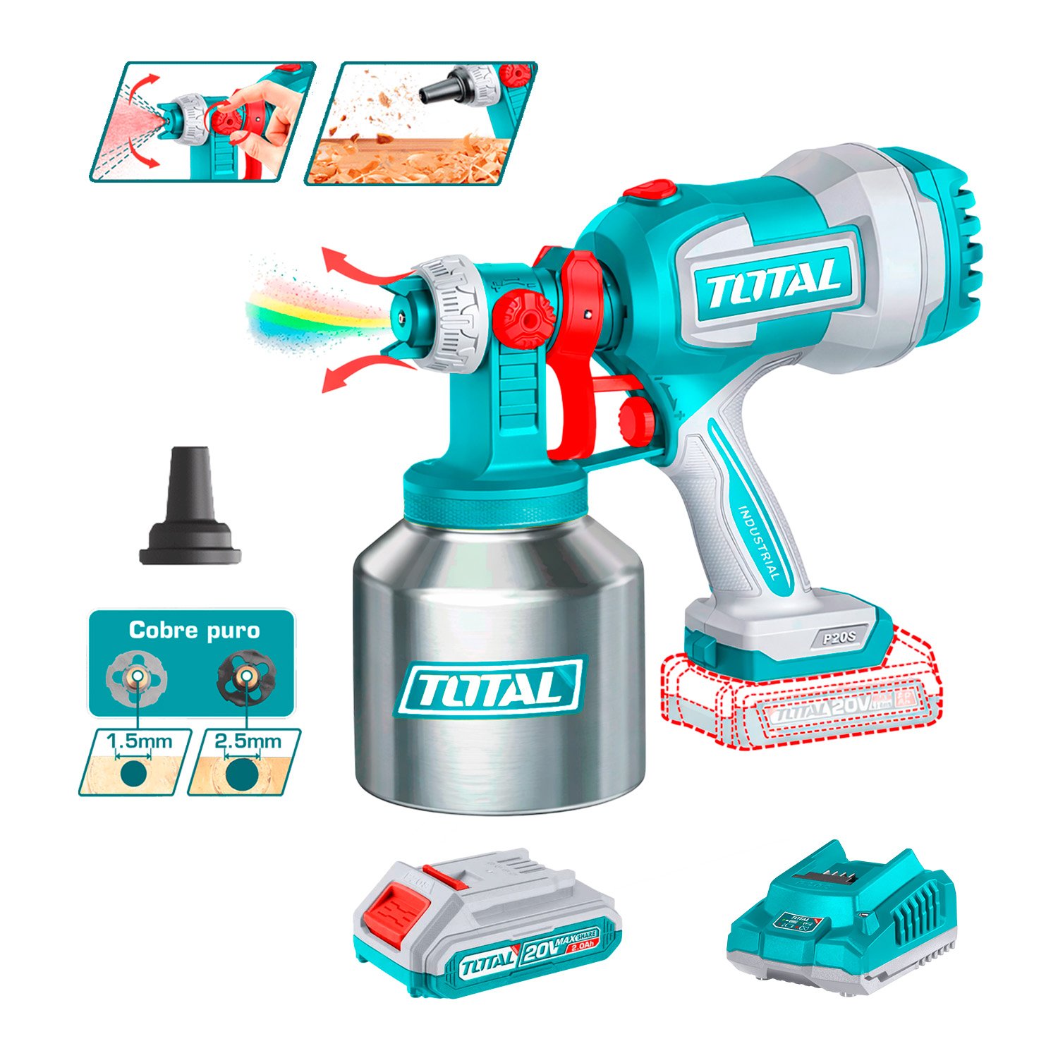 Pistola De Pintar 800ml Inlámbrica 20v Con Bat./ Carg. Total