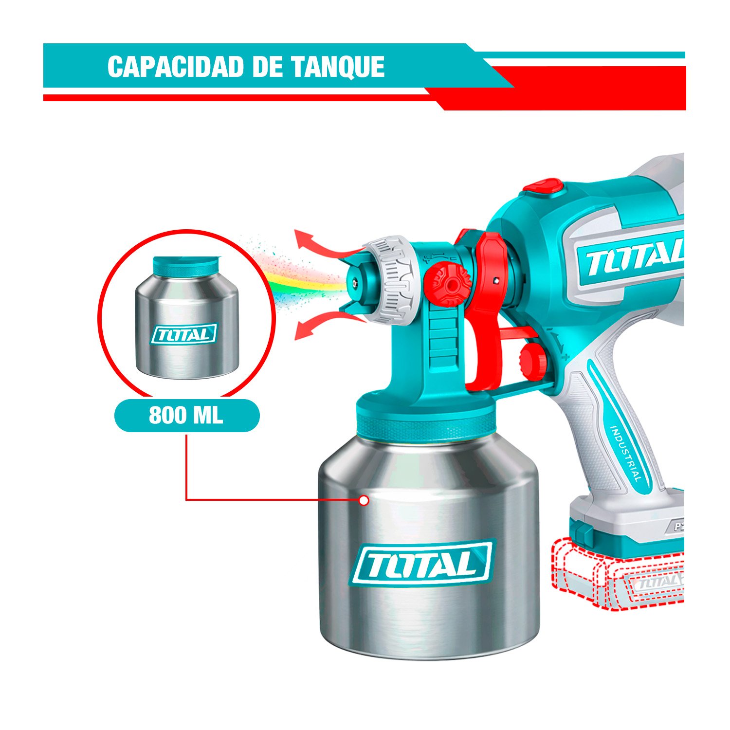 Pistola De Pintar 800ml Inlámbrica 20v Con Bat./ Carg. Total - Imagen 3
