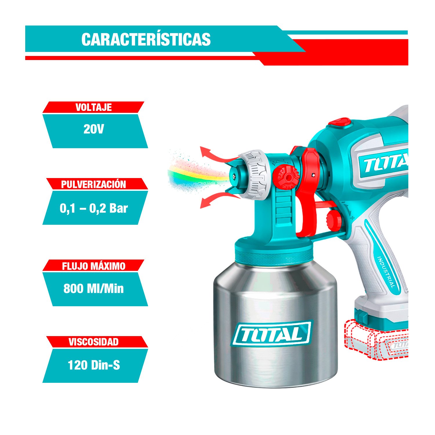 Pistola De Pintar 800ml Inlámbrica 20v Con Bat./ Carg. Total - Imagen 4