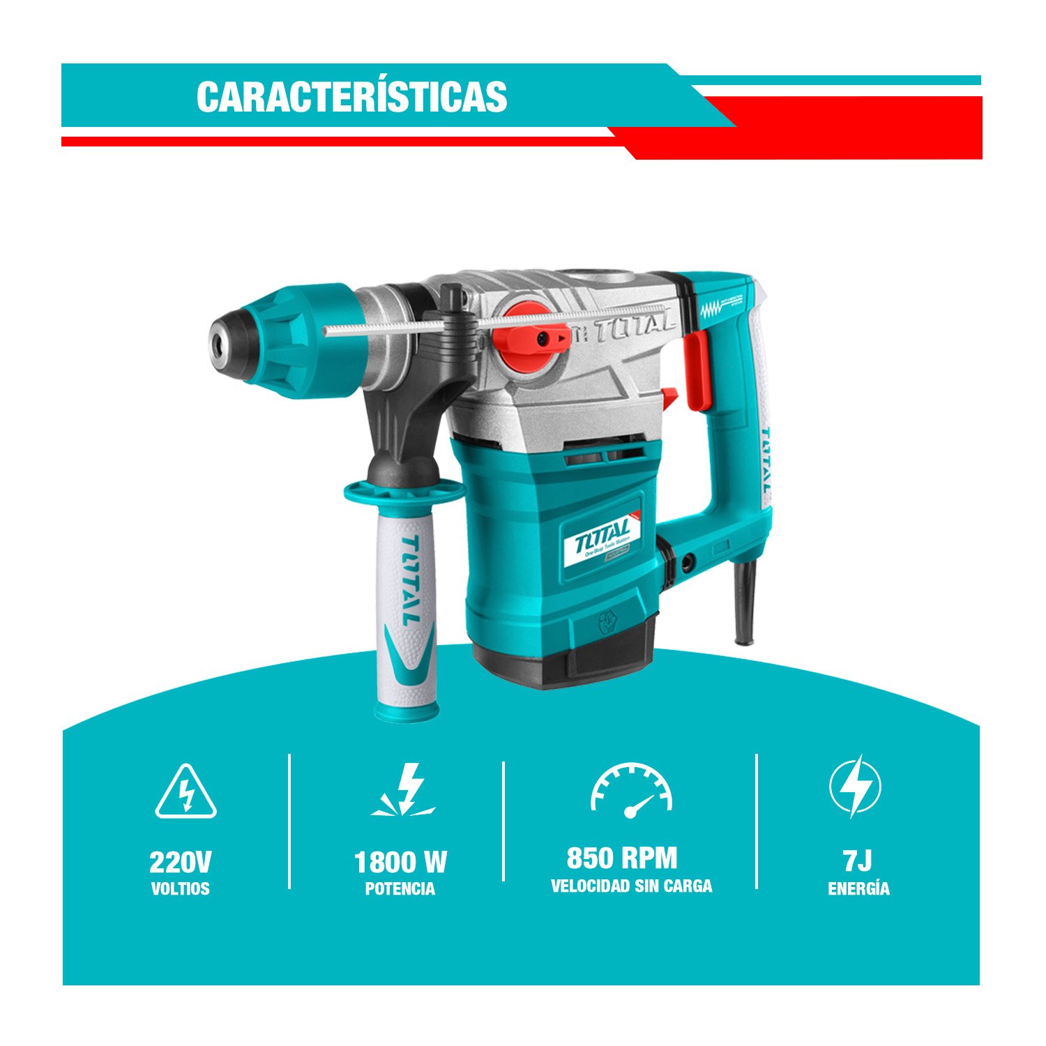 Rotomartillo Sds 1800w + Amoladora Angular 5'' 1100w Total Turquesa 50 / 60hz - Imagen 2