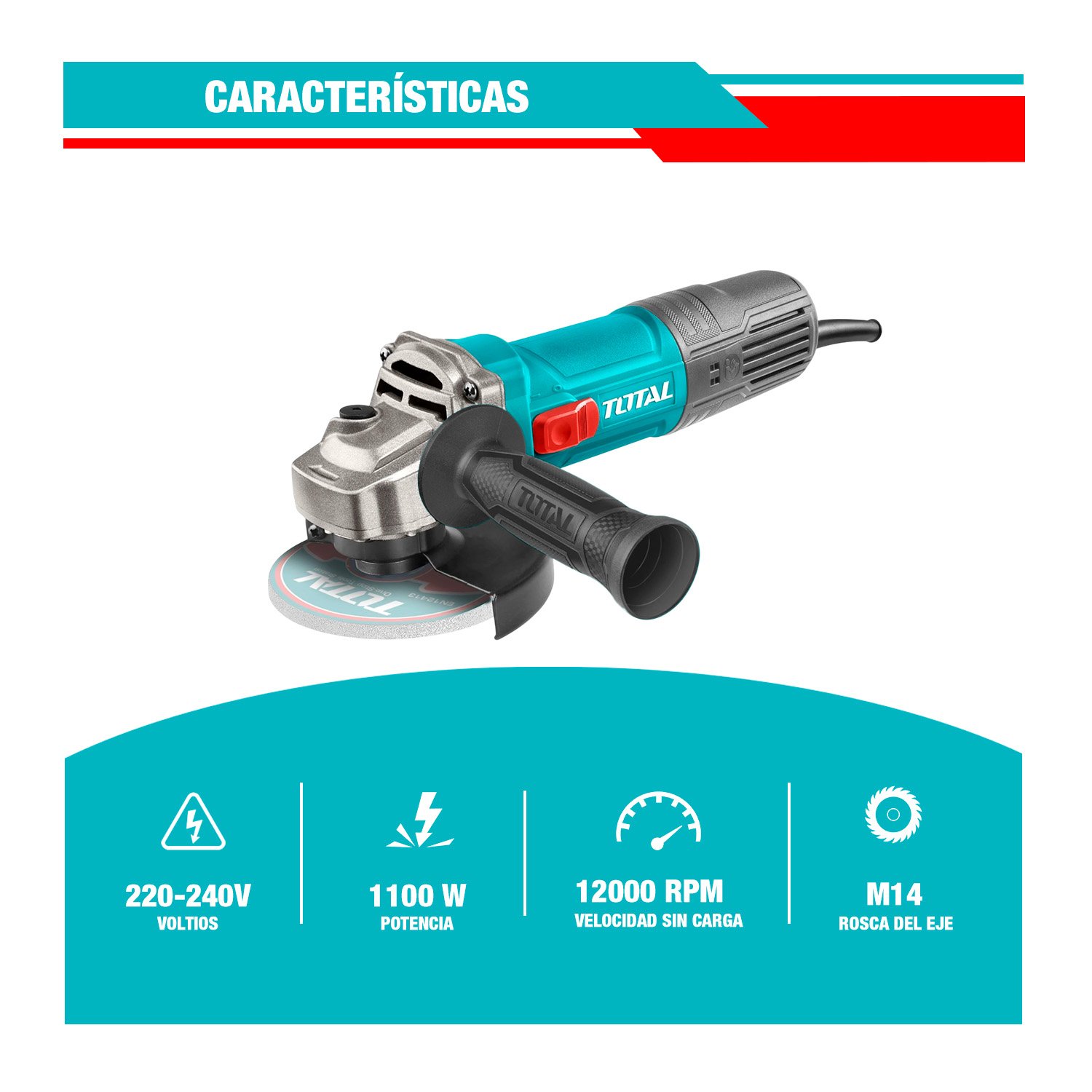 Rotomartillo Sds 1800w + Amoladora Angular 5'' 1100w Total Turquesa 50 / 60hz - Imagen 6