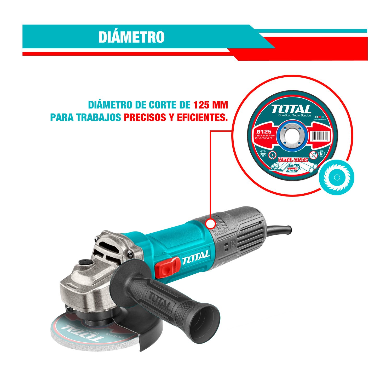 Rotomartillo Sds 1800w + Amoladora Angular 5'' 1100w Total Turquesa 50 / 60hz - Imagen 7