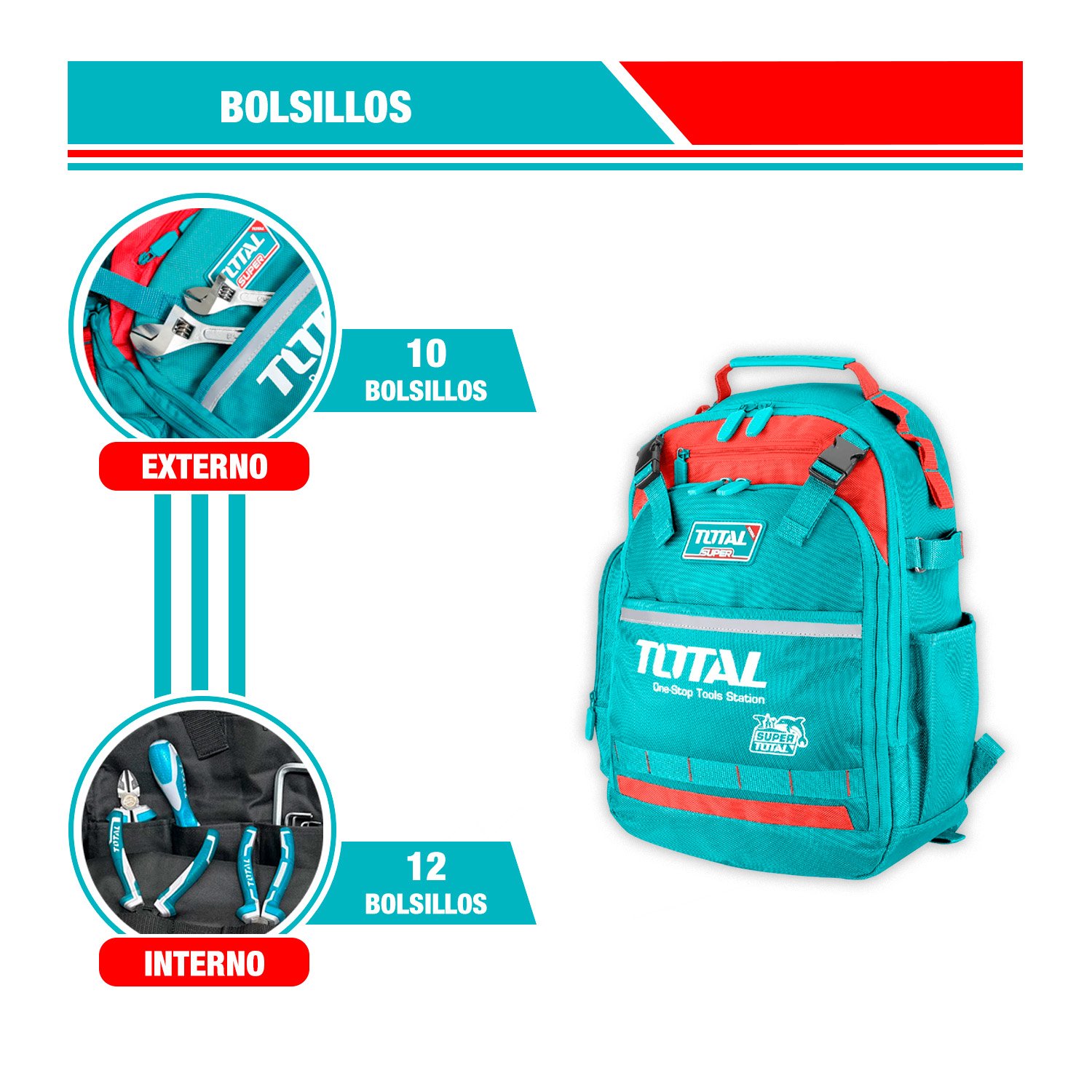 Mochila Porta Herramientas Máx.8 Kg Bolsillos Exter./inter. - Imagen 4