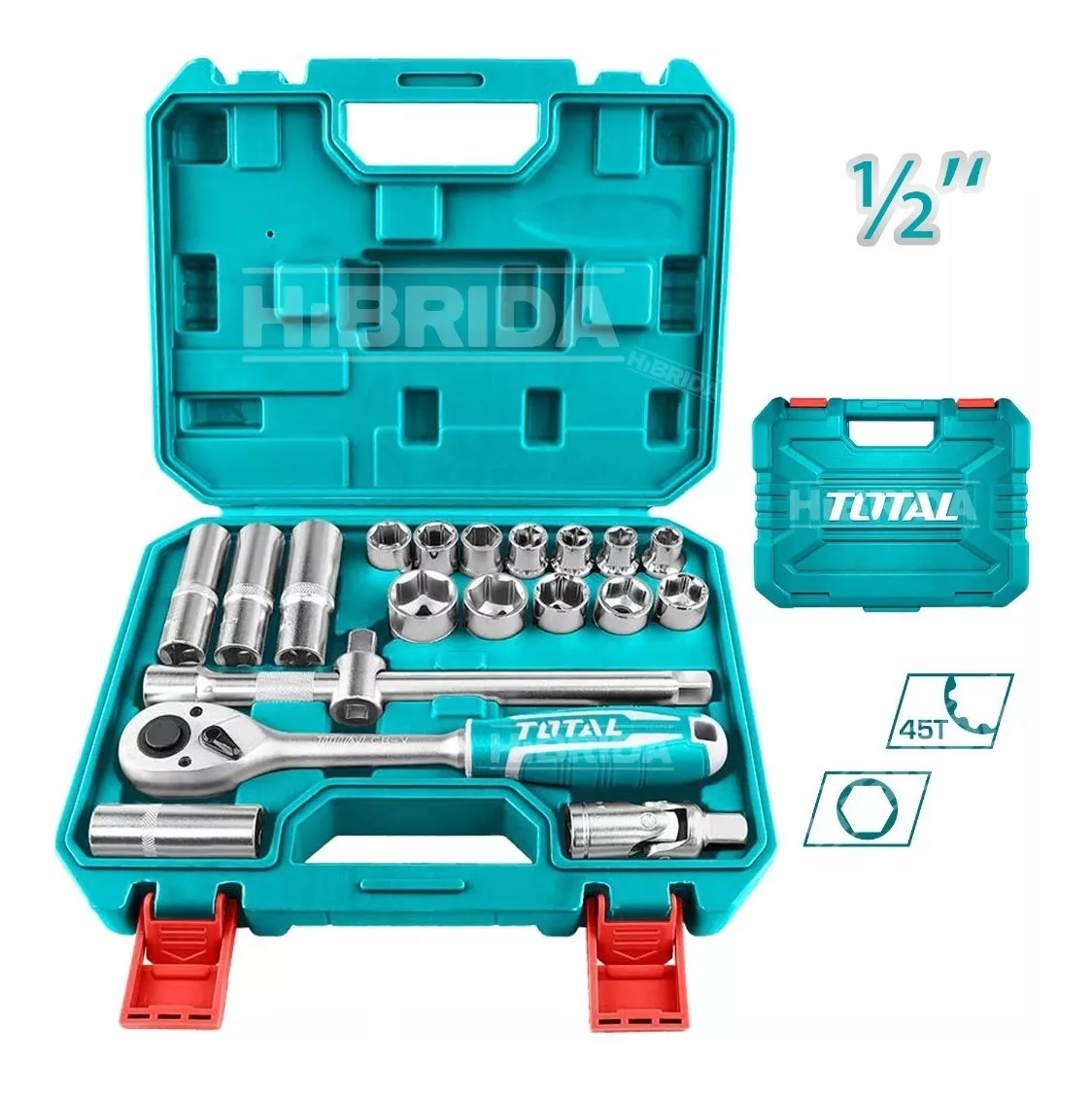 Juego de Dados TOTAL THT121201 | 20 Piezas 1/2" con Llave Crique y Estuche Resistente