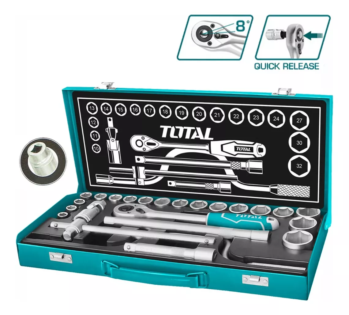 Set de Dados TOTAL THT141253 | 24 Piezas 1/2" con Maletín Metálico