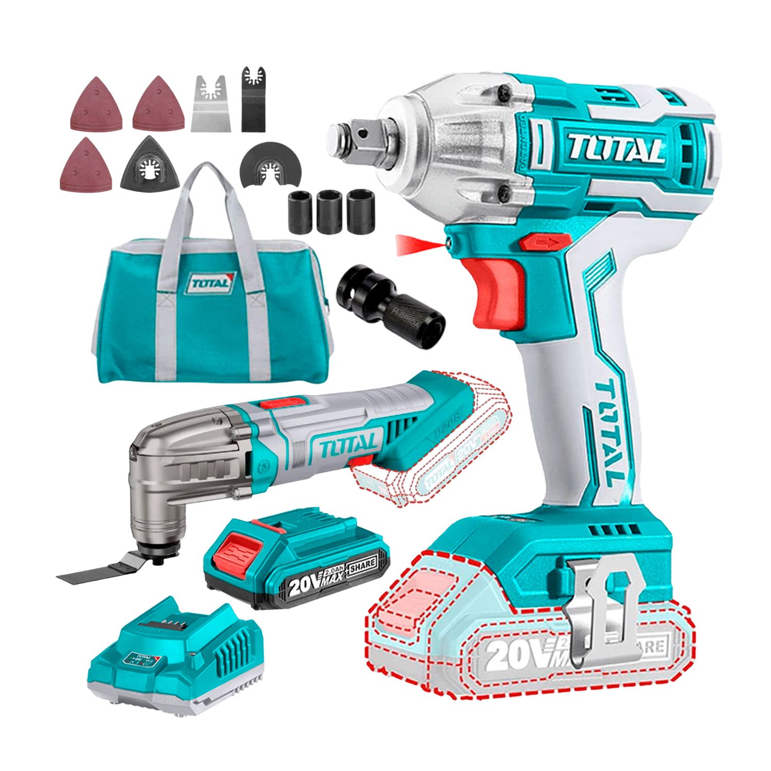 Combo Llave De Impacto 20v + Oscilante 20v + Maleta De Lona
