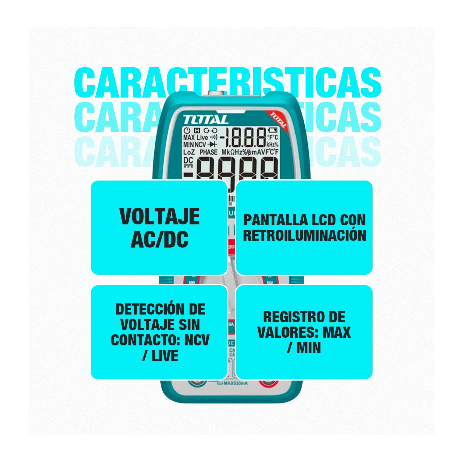 Multímetro 1000v Total + 2 Pilas Aa + Puntas De Prueba - Imagen 4