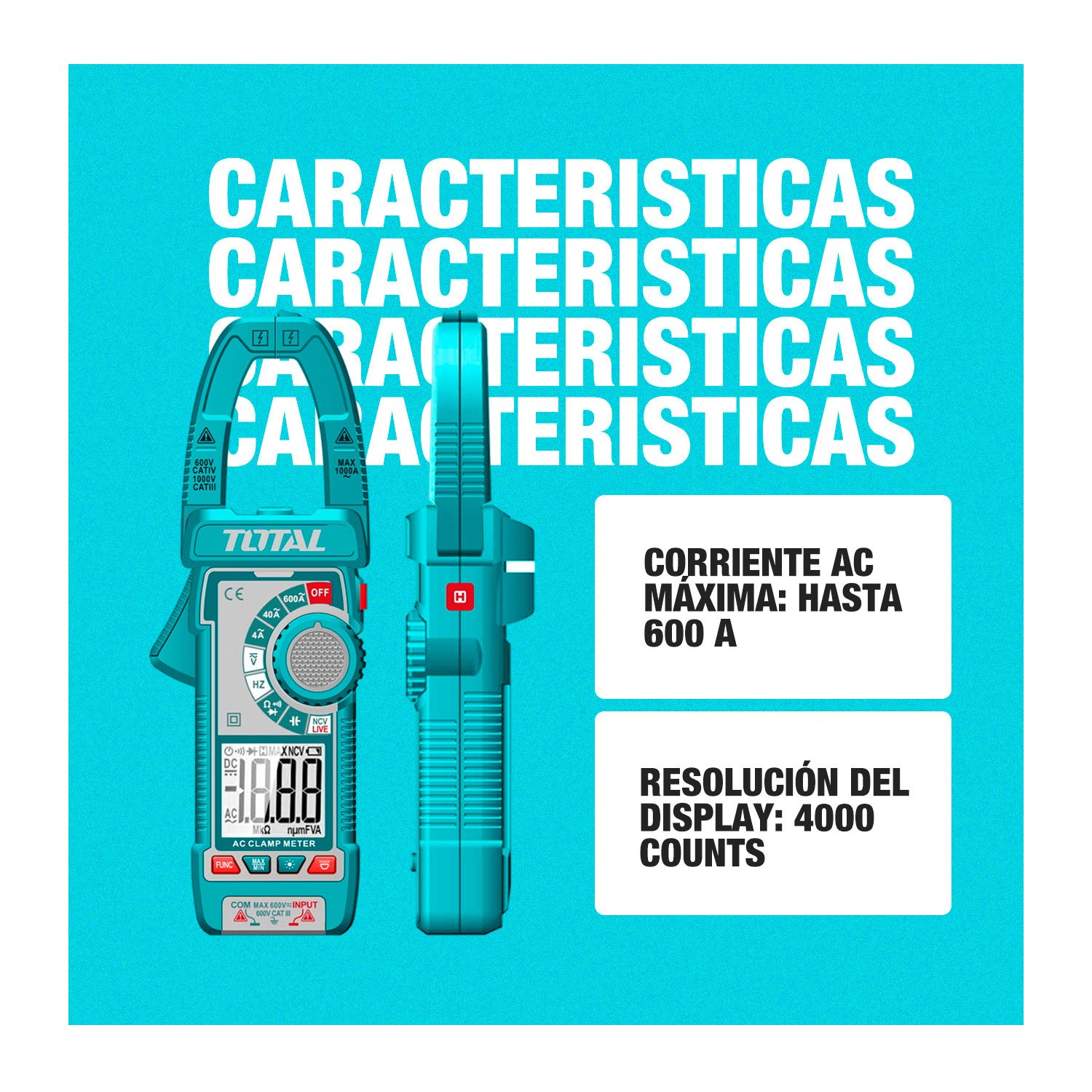 Pinza Amperimétrica Ac 600a 4000 Cuentas - Imagen 3