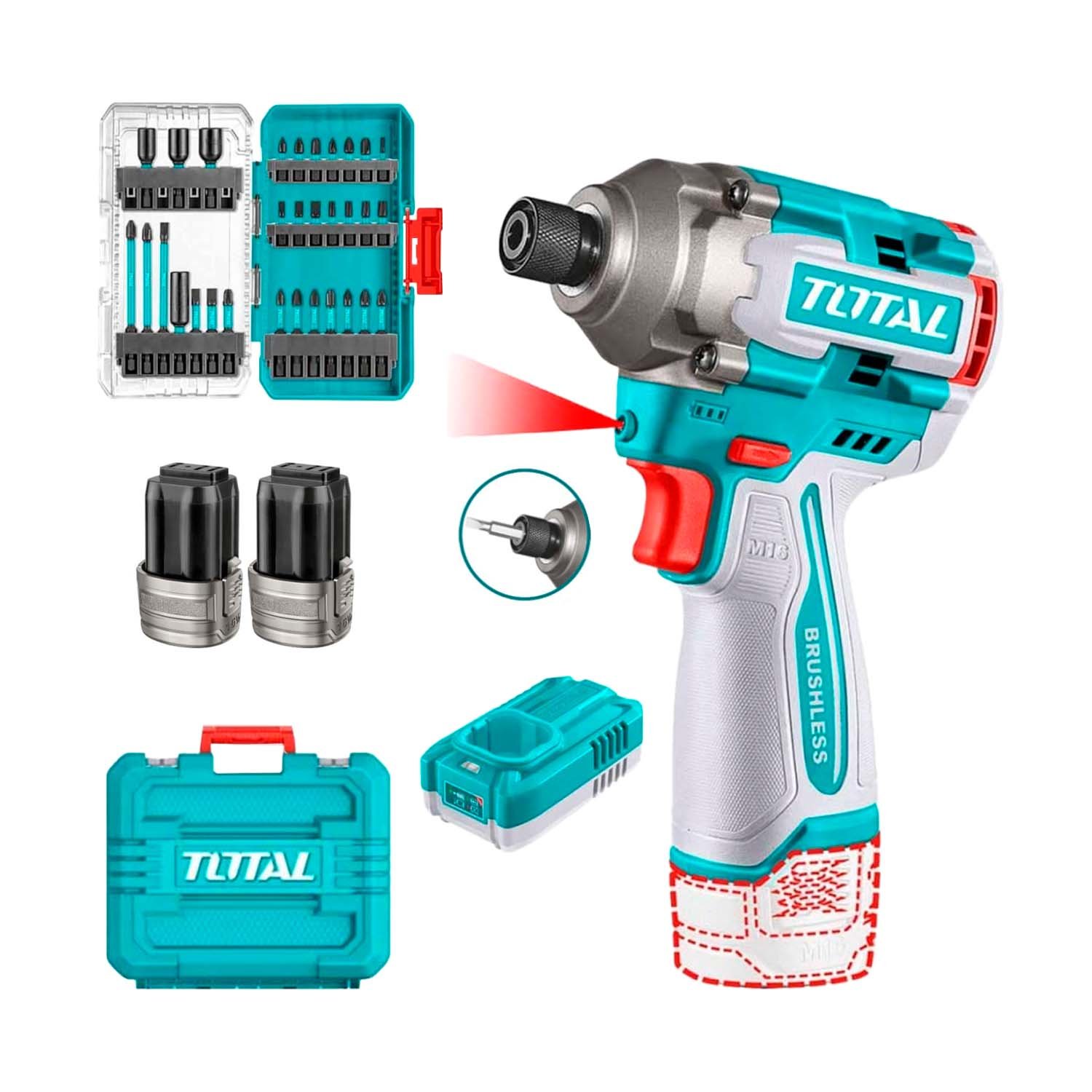 ATORNILLADOR DE IMPACTO 16V + PUNTERAS DE IMPACTO + 2 BAT BL
