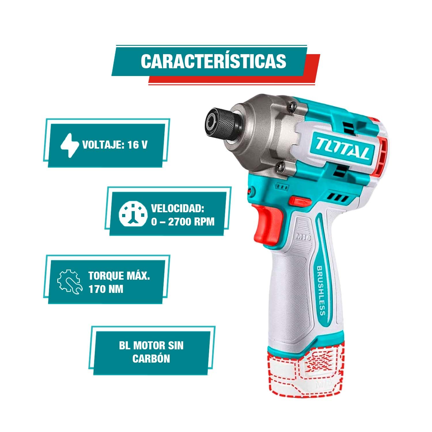ATORNILLADOR DE IMPACTO 16V + PUNTERAS DE IMPACTO + 2 BAT BL - Imagen 3