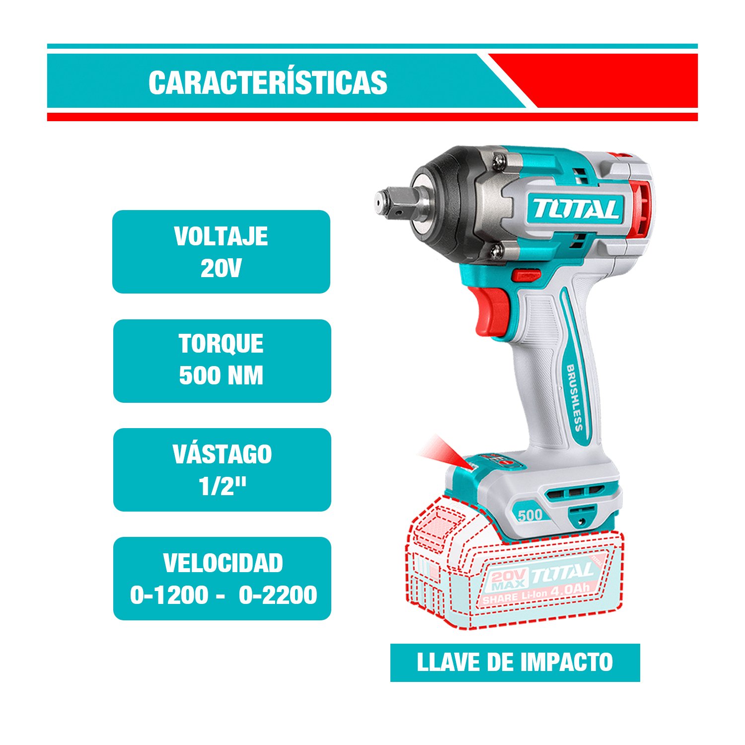 COMBO 3 EN 1 LLAVE IMPACTO + RATCHET 65NM + LINTERNA TOTAL TOSLI250981 - Imagen 3