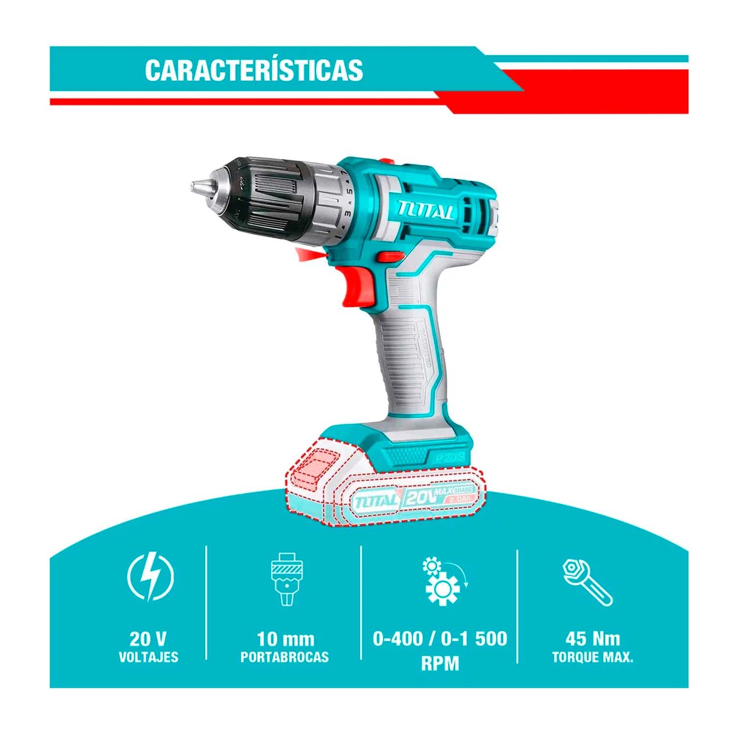 COMBO TALADRO ATORNILLADOR 45NM + SIERRA CALADORA 800W TOTAL TURQUESA 50 HZ / 60HZ - Imagen 4
