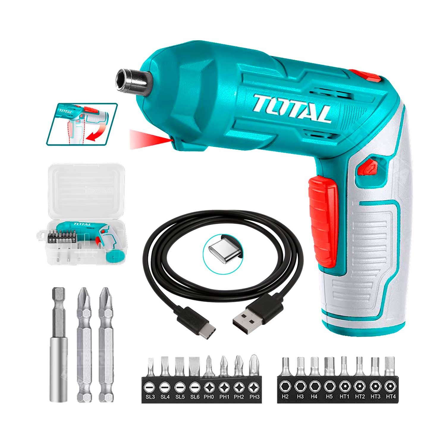 ATORNILLADOR INALÁMBRICO 4V MINI DESTORNILLADOR TOTAL CABLE
