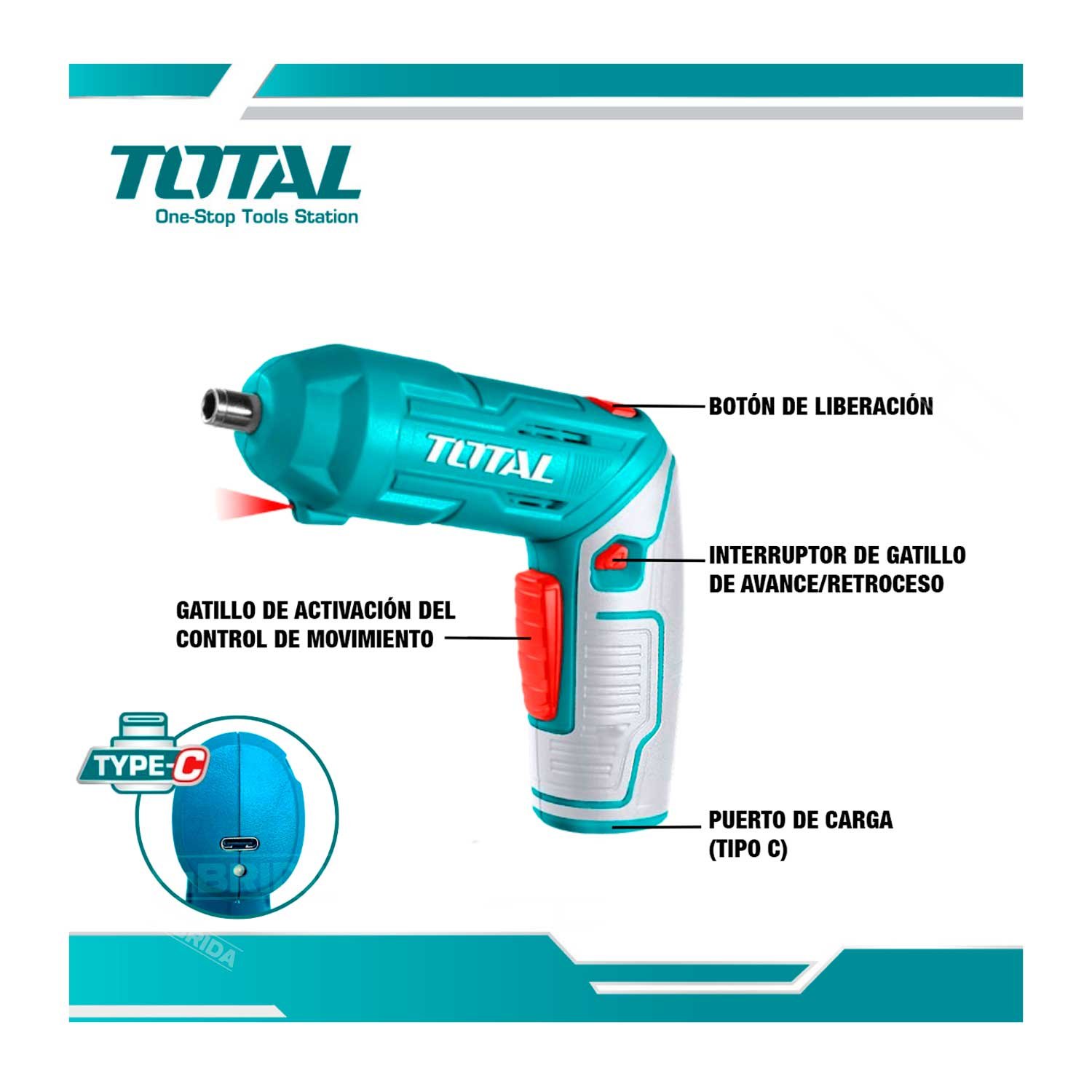 ATORNILLADOR INALÁMBRICO 4V MINI DESTORNILLADOR TOTAL CABLE - Imagen 2
