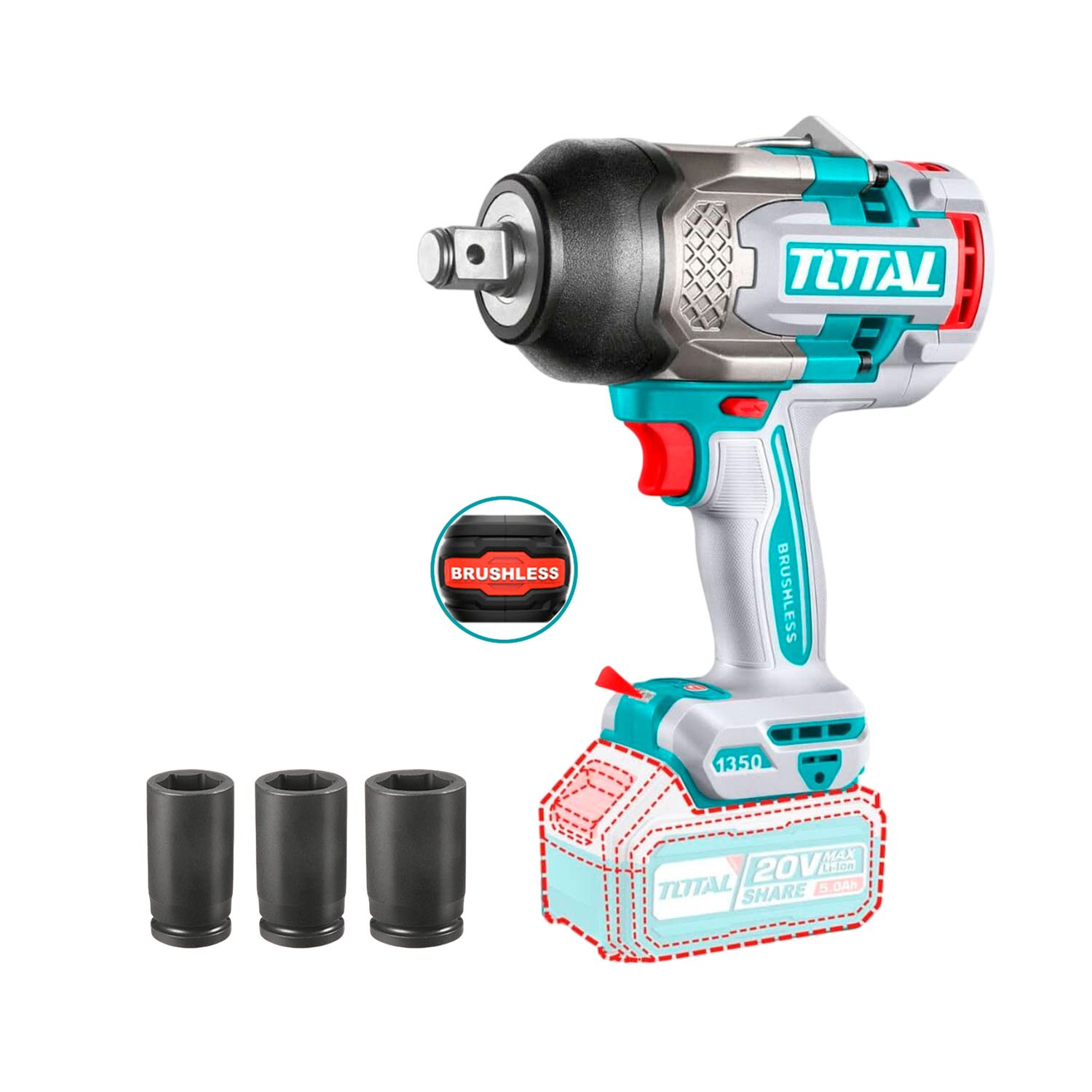 Llave de Impacto 1350Nm 3/4'' Brushless TOTAL - TIWLI201351