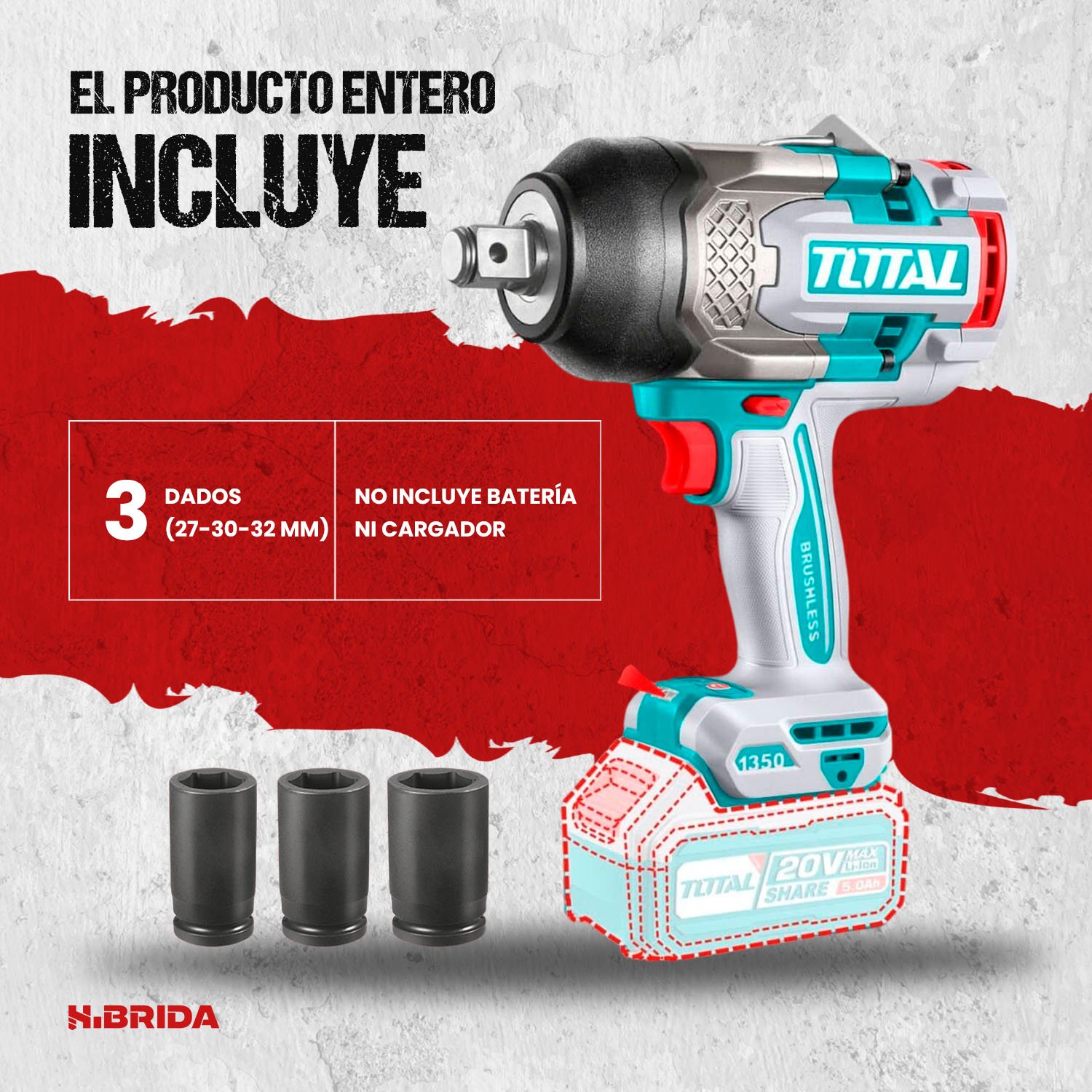Llave de Impacto 1350Nm 3/4'' Brushless TOTAL - TIWLI201351 - Imagen 2