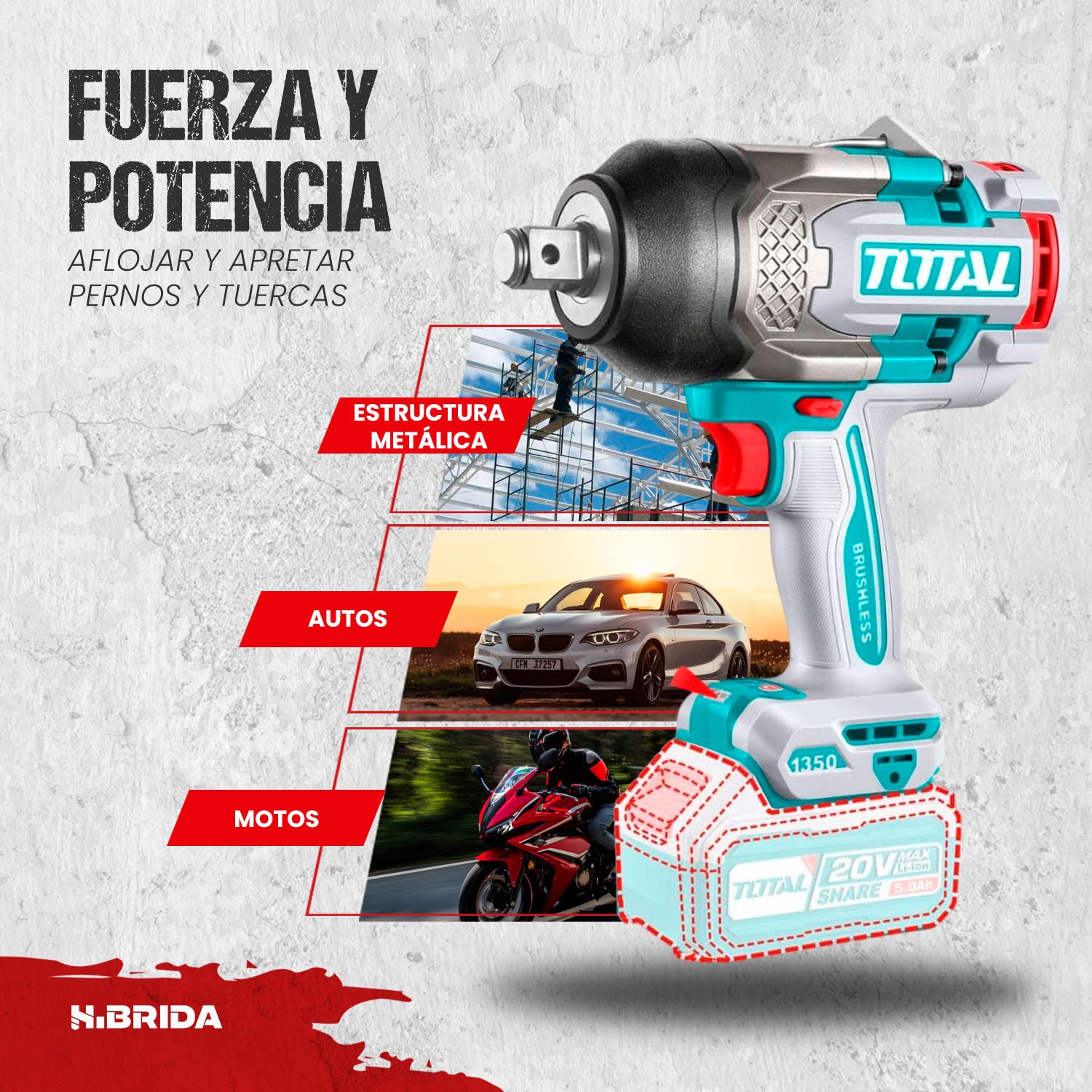 Llave de Impacto 1350Nm 3/4'' Brushless TOTAL - TIWLI201351 - Imagen 5