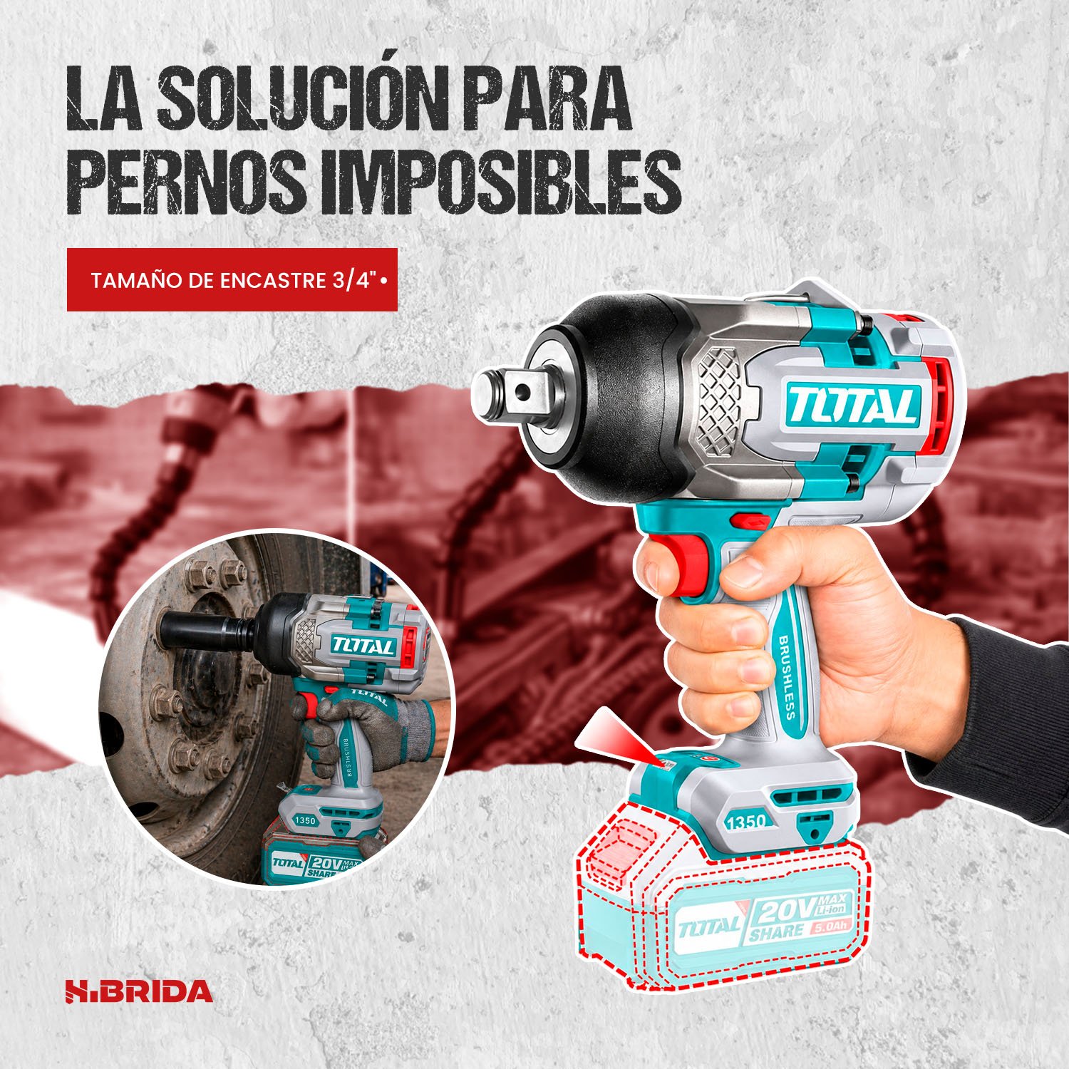 Llave de Impacto 1350Nm 3/4'' Brushless TOTAL - TIWLI201351 - Imagen 7