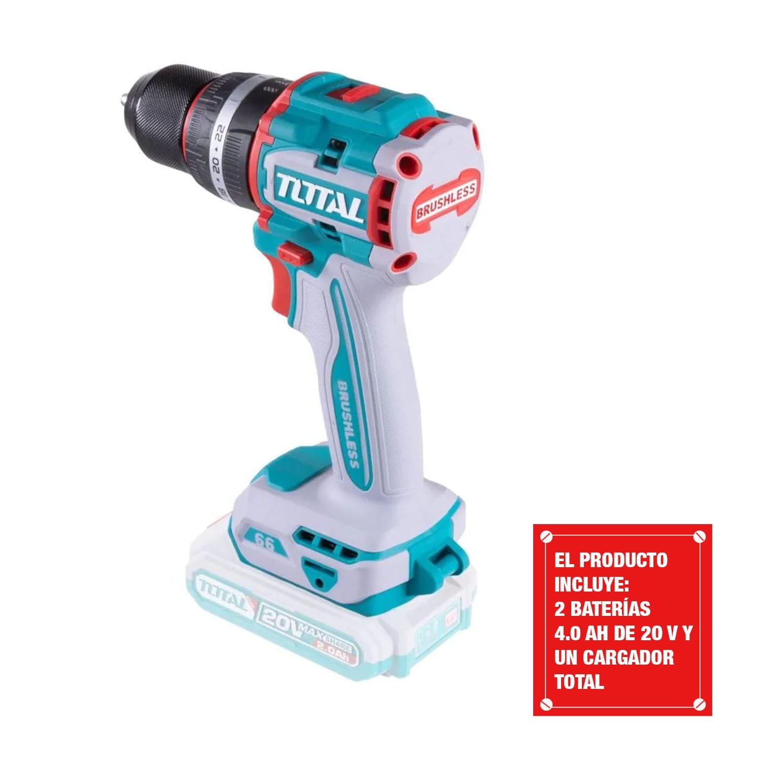 TALADRO INALÁMBRICO +AMOLADORA 20V + ROTOMARTILLO TOTAL 2BATS - Imagen 2