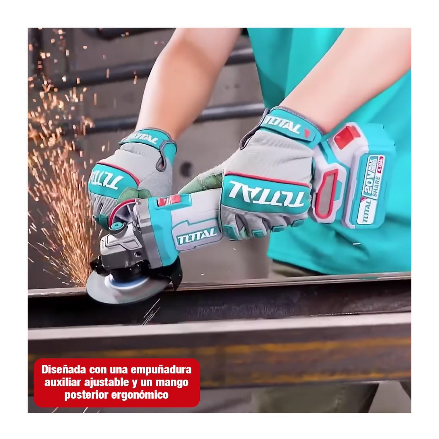 TALADRO INALÁMBRICO +AMOLADORA 20V + ROTOMARTILLO TOTAL 2BATS - Imagen 9